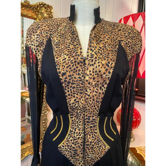 vintage 1980s IIF leopard jumpsuit sheer sleeves corset 80s glam s 26 statement - Picture 2 of 8